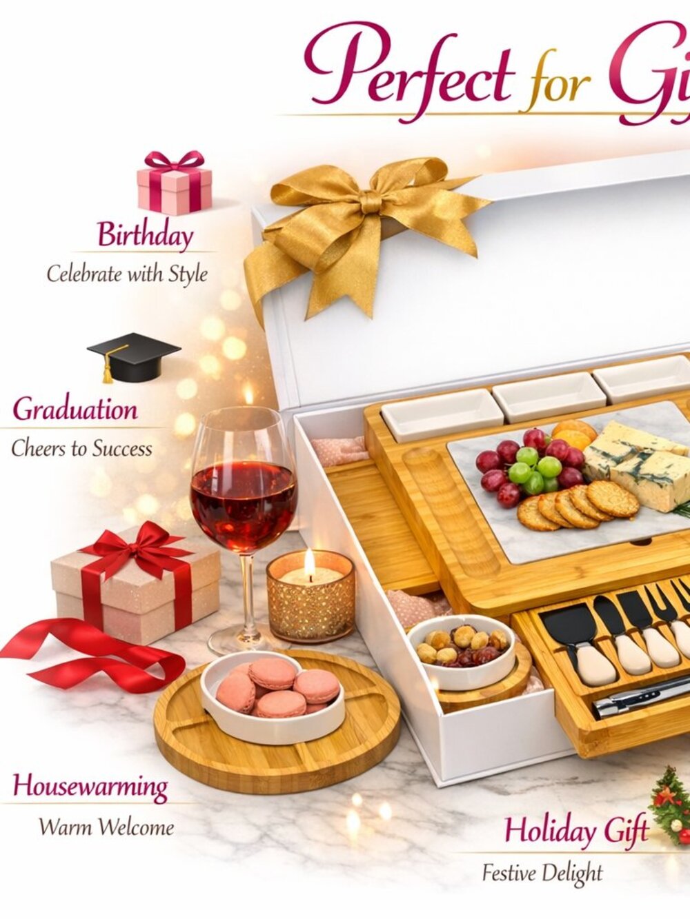 Charcuterie Bamboo Cheese Board Set - Bonus Bottle opener - NWT - Picture 8 of 13